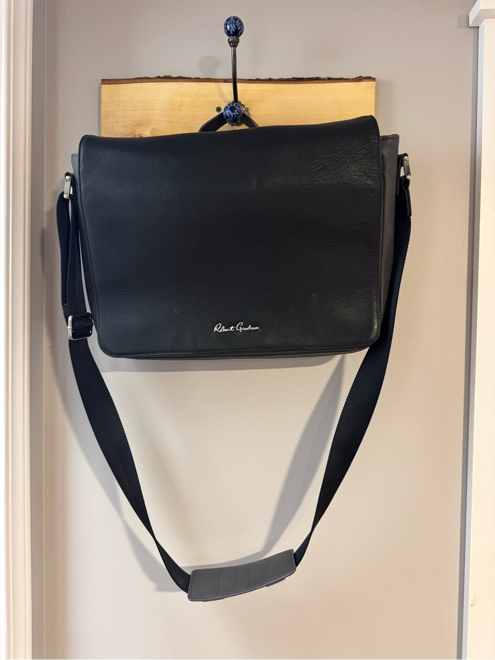 Robert Graham Black and Gray Leather Messenger Satchel, NWOT